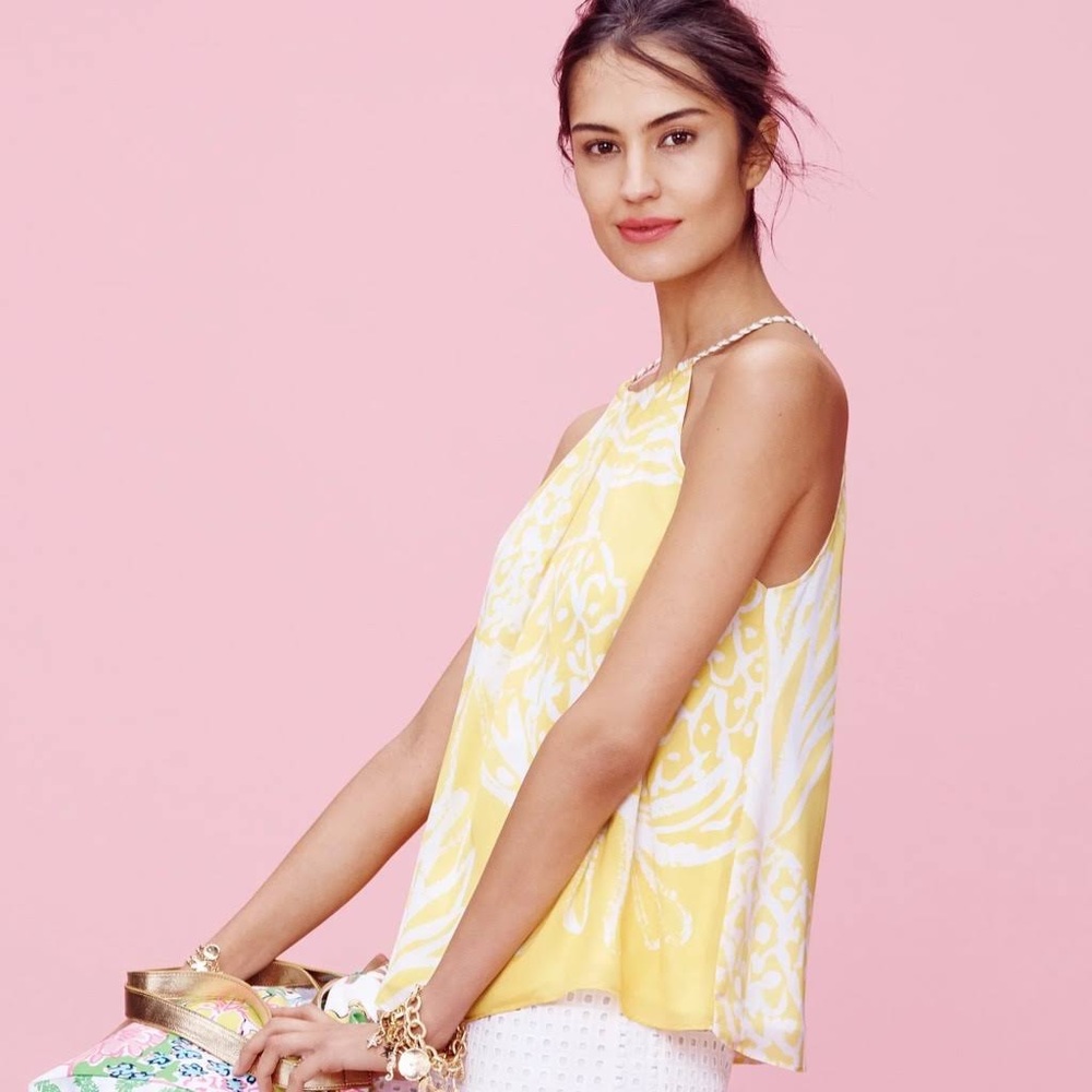 Lilly Pulitzer for Target Silky Yellow Cream Pineapple Punch Halter Top